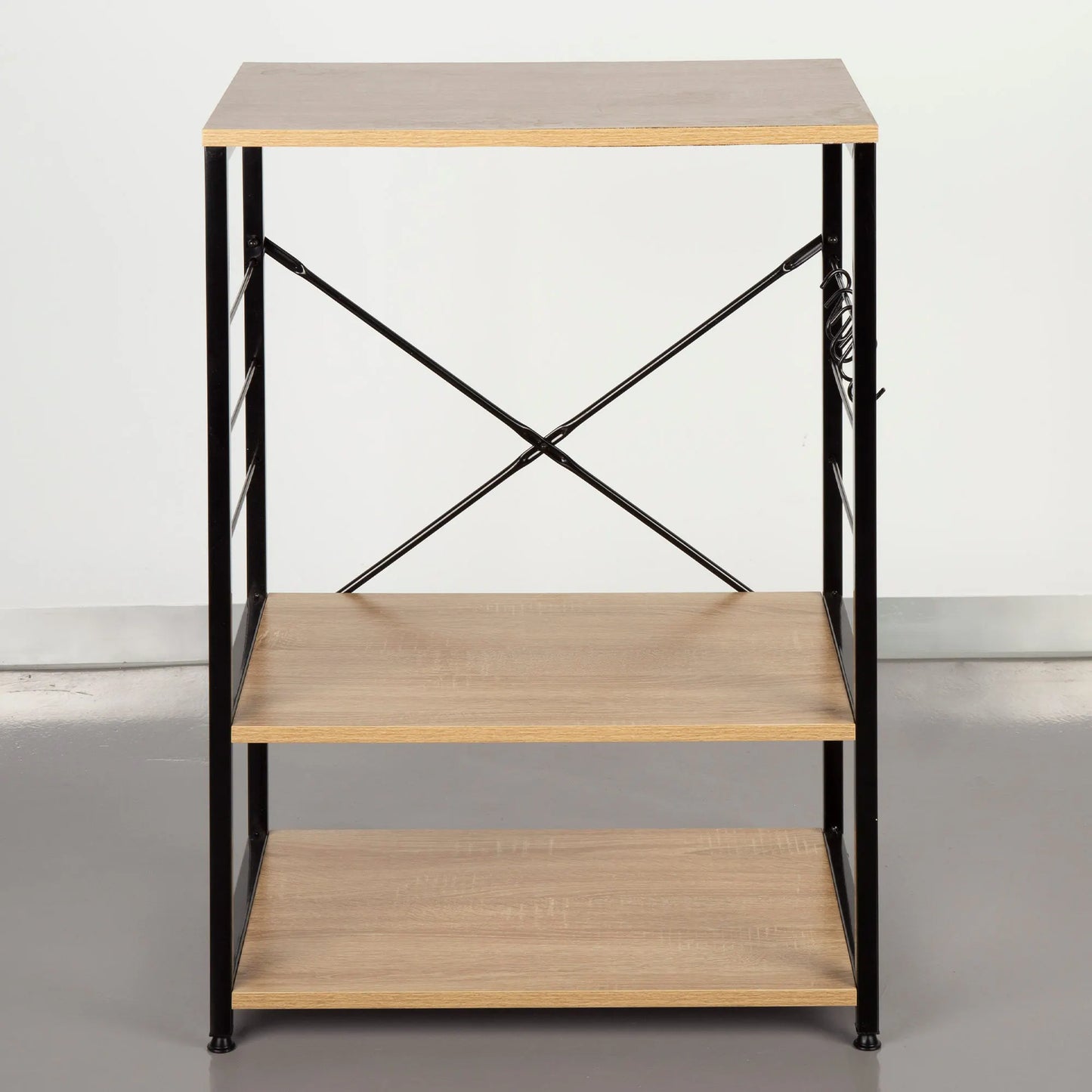 Max Home Kitchen Auxiliary Cabinet, Measures 60x40x82 cm, Wood and Steel, 3 Levels and 4 Side Hooks, Adjustable Feet, Stable and Durable, Cupboard, microwave support, auxiliary furniture, storage shelving
