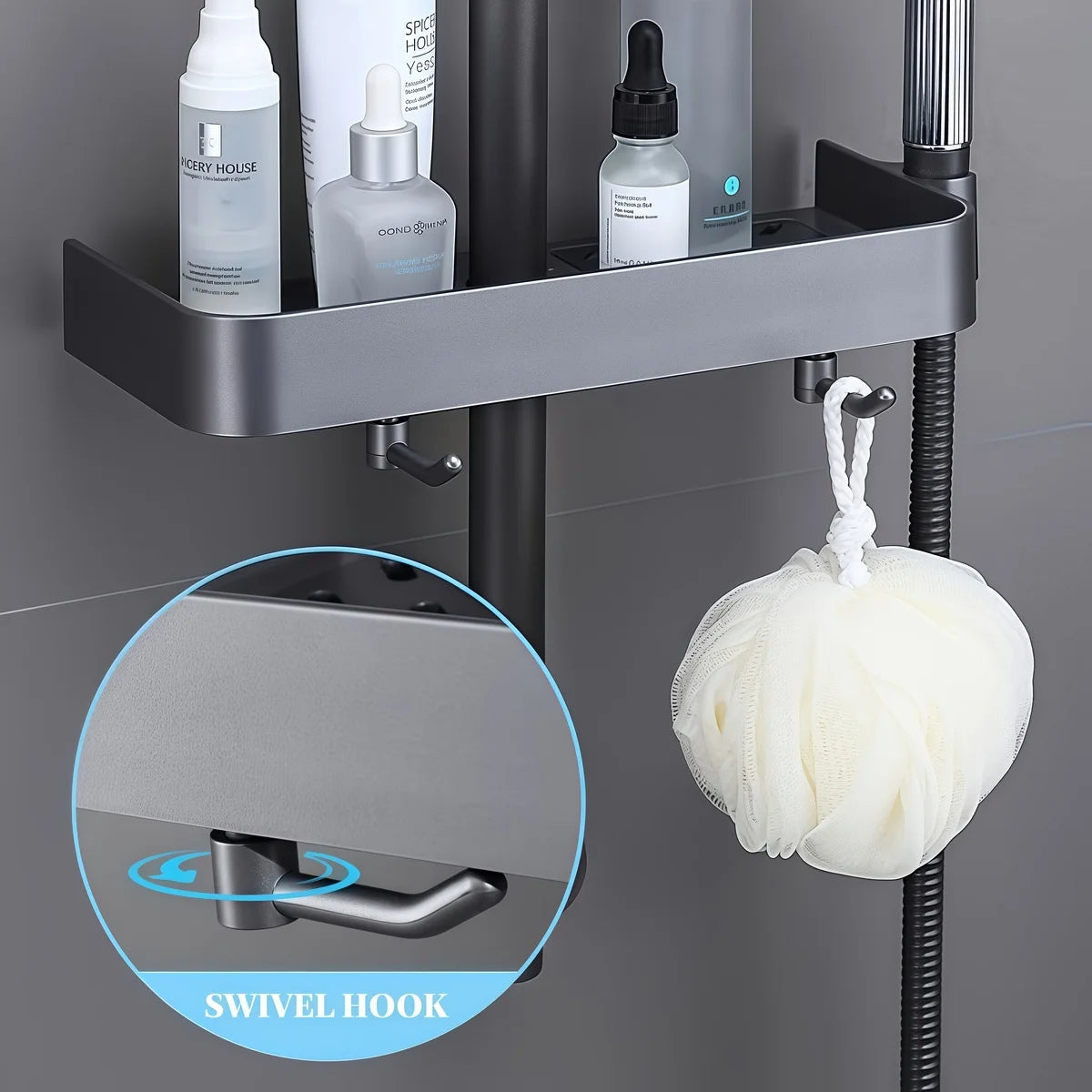 Storage Rack Plastic Perforation-Free Household Lift Stand Shower Gel Storage Rack Bathroom Shower Rod Tray Bathroom Accessories