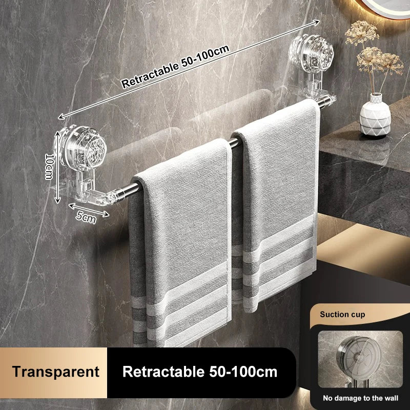 50-100cm Suction Cup Wall Mounted Slipper Towel Rack Non Perforated Bathroom Kitchen Storage Rack Bathroom Double Single-Pole
