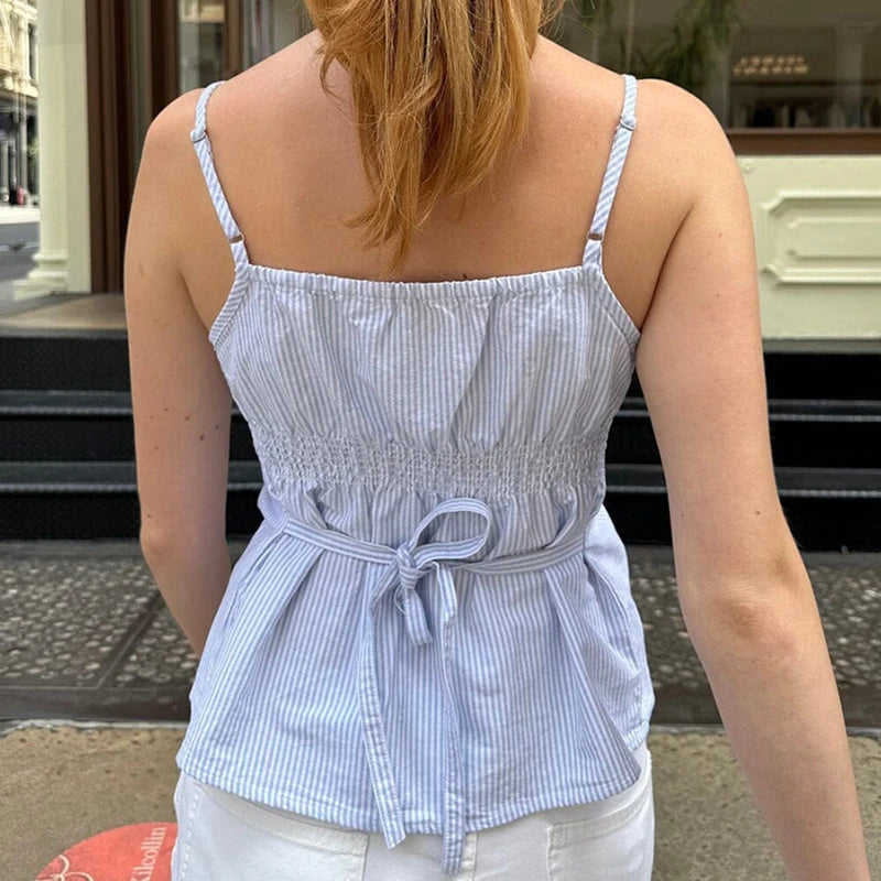 Floral/Plaid Print Tank Top Women Summer Button Front Back Tie Straps Camis Cottage Retro Y2K Crop Tops Preppy Teen Girl Vest