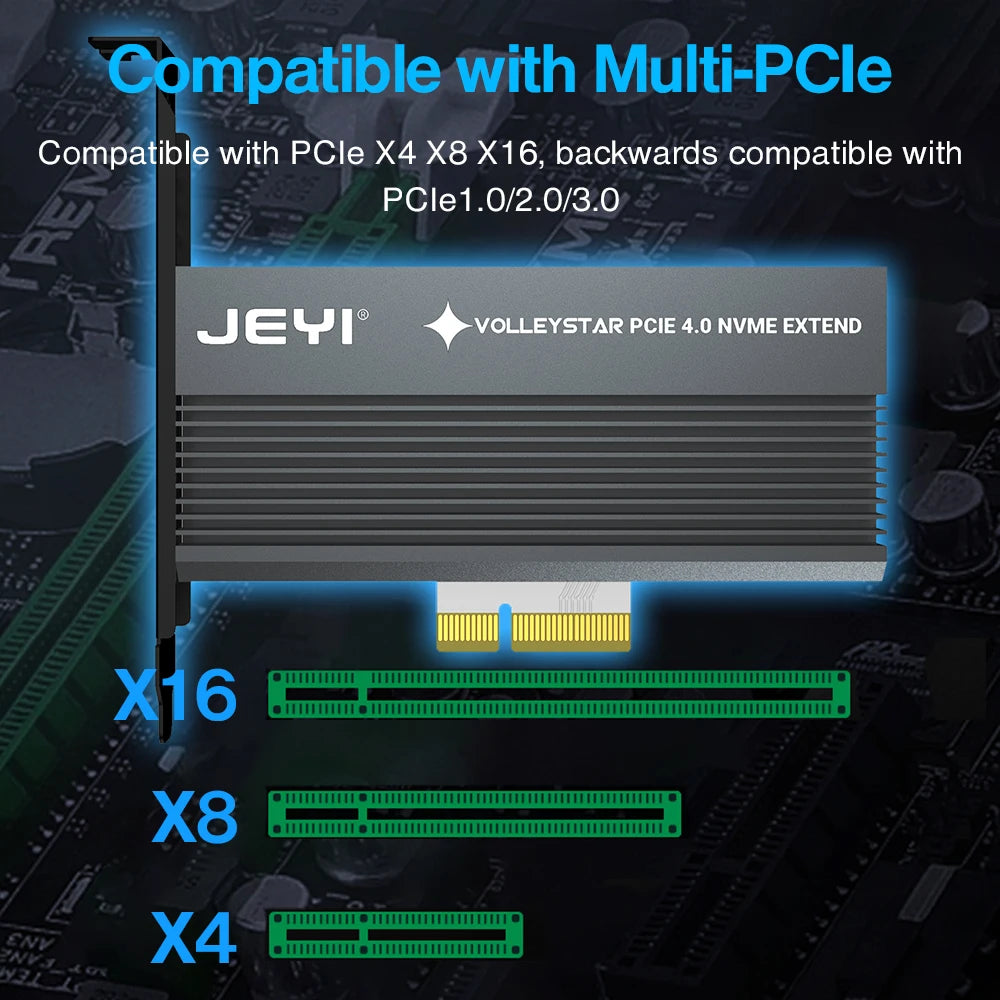 JEYI VolleyStar PCIE To NVMe Adapter With Aluminum Alloy Heatsink, M.2 RGB PCIe 4.0 Card With 1/2U Low Standard Profile Bracket