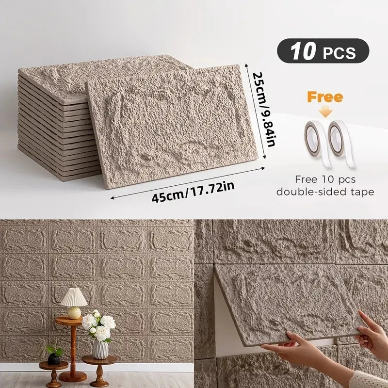 PU stone wall panel, 10 mm, realistic brick pattern, anti-mould and moisture-proof, waterproof and washable, suitable for/outdoo