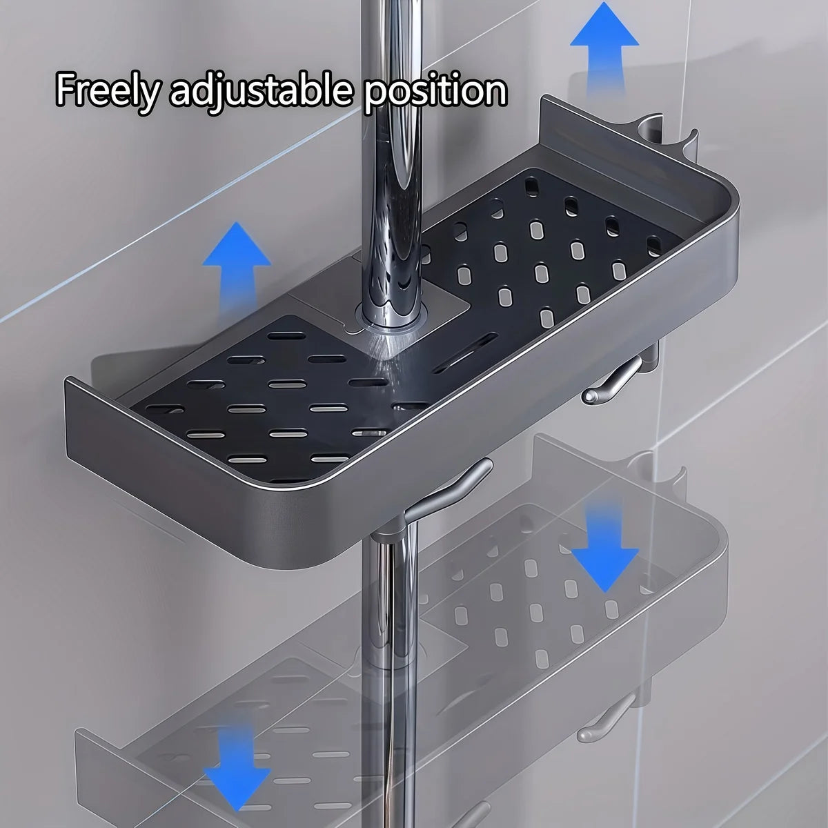 Storage Rack Plastic Perforation-Free Household Lift Stand Shower Gel Storage Rack Bathroom Shower Rod Tray Bathroom Accessories