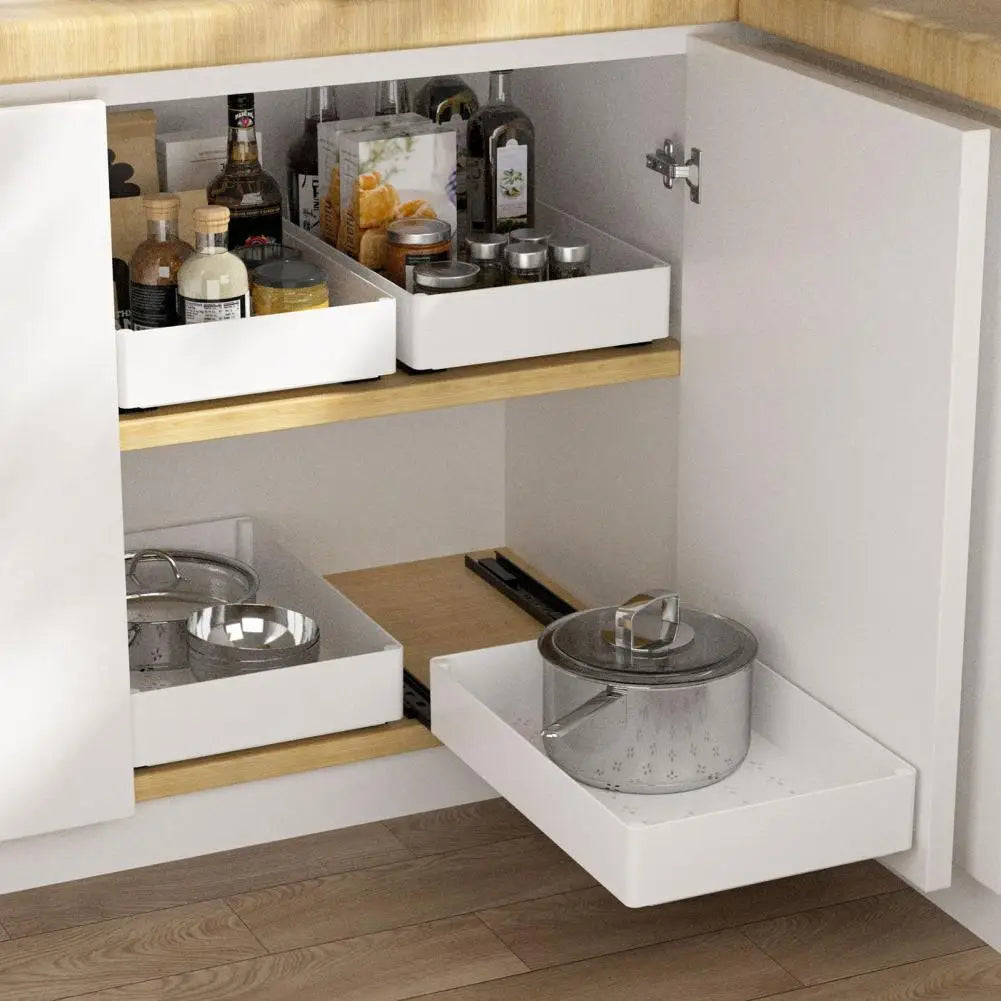 Pull Out Cabinet Organizer Kitchen Expandable Storage Box with Divider Racks Slide Out Drawers for Kitchen Cabinets Spice Shelf
