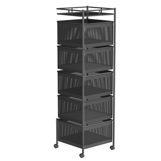 Metal auxiliary cart with wheels and folding baskets saves space |   Fruity vegetable kitchen cart |   Large capacity metal organizer shelf and top tray |   Kitchen shelf