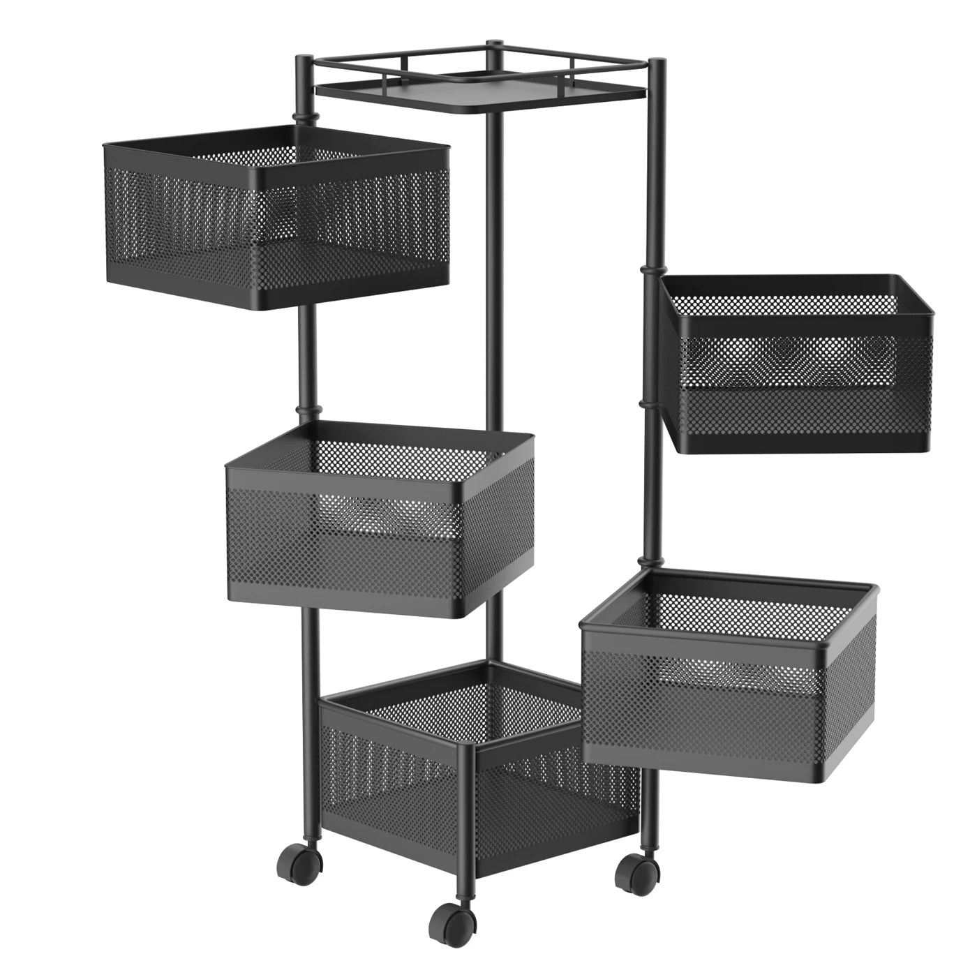 Metal auxiliary cart with wheels and folding baskets saves space |   Fruity vegetable kitchen cart |   Large capacity metal organizer shelf and top tray |   Kitchen shelf