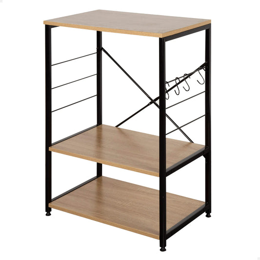 Max Home Kitchen Auxiliary Cabinet, Measures 60x40x82 cm, Wood and Steel, 3 Levels and 4 Side Hooks, Adjustable Feet, Stable and Durable, Cupboard, microwave support, auxiliary furniture, storage shelving