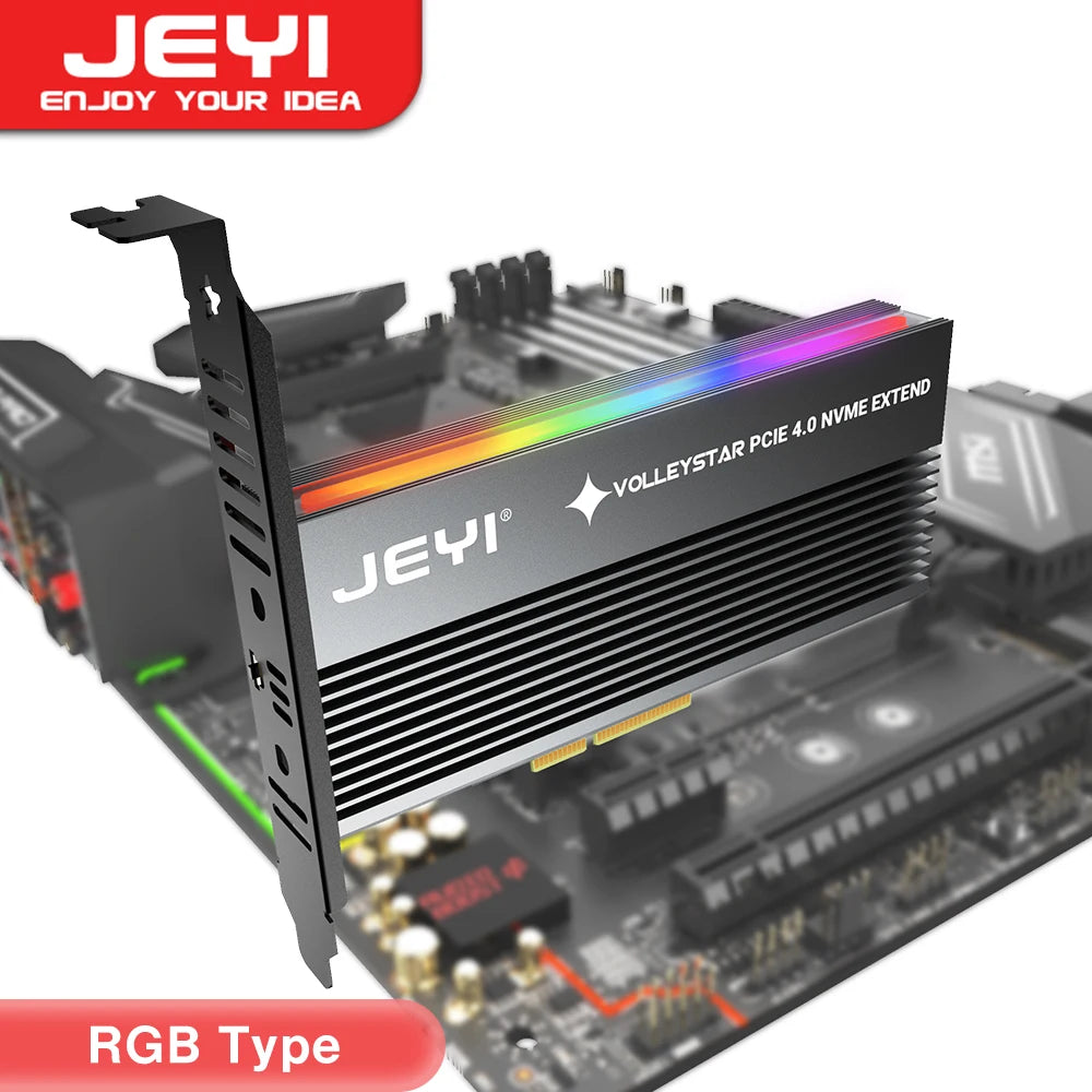 JEYI VolleyStar PCIE To NVMe Adapter With Aluminum Alloy  Heatsink, M.2 RGB PCIe 4.0 Card With 1/2U Low Standard Profile Bracket