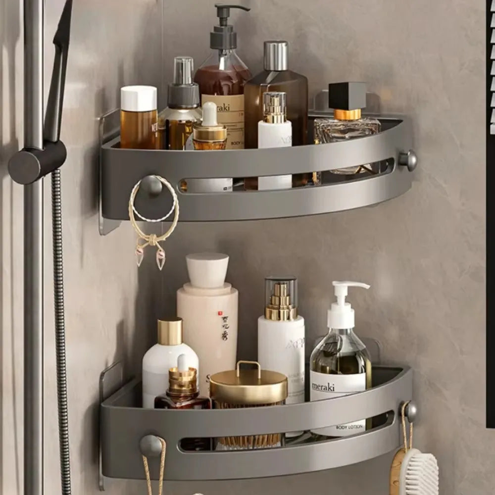 2025 New Shampoo Rack  Bathroom Shelf  Alloy Makeup Storage Organizer Shower  Accessories No Drill Wall Corner Shelf