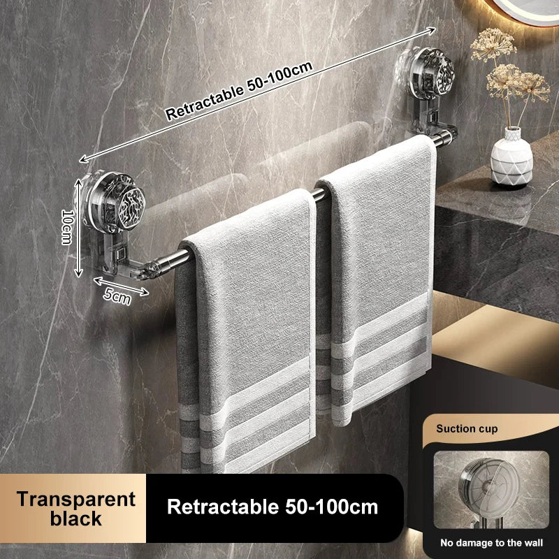 50-100cm Suction Cup Wall Mounted Slipper Towel Rack Non Perforated Bathroom Kitchen Storage Rack Bathroom Double Single-Pole
