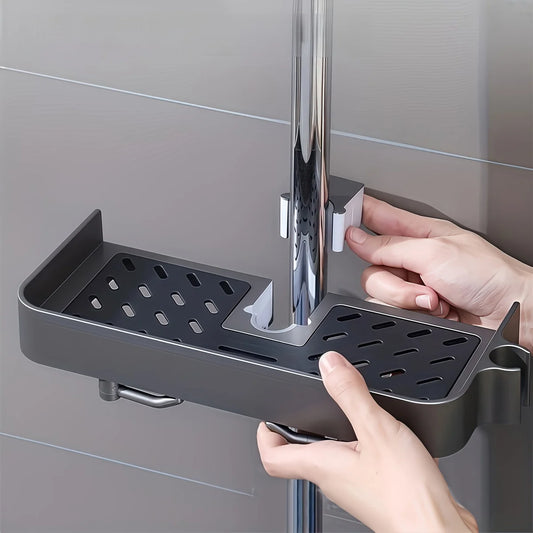 Storage Rack Plastic Perforation-Free Household Lift Stand Shower Gel Storage Rack Bathroom Shower Rod Tray Bathroom Accessories