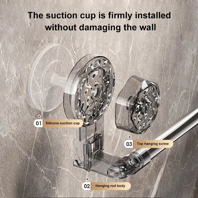 50-100cm Suction Cup Wall Mounted Slipper Towel Rack Non Perforated Bathroom Kitchen Storage Rack Bathroom Double Single-Pole