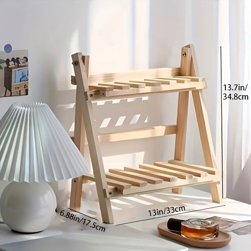 The Two-layer Wooden Trapezoidal Storage Rack Can Be Used To Store Desktop Stationery, Office Supplies and Decorative Items.