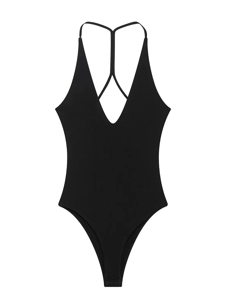 TFMLN Women Solid Bodysuit Sexy Backless Fashion Slim Women Top Chic V Neck Sling Body Suits Summer Female  High Street Outwear