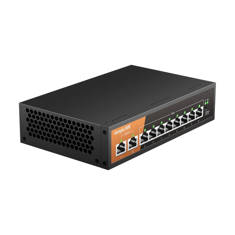 KeepLiNK 10-Port Megabit Ethernet Switch with 8-PoE Ports and 2-Ethernet Uplink