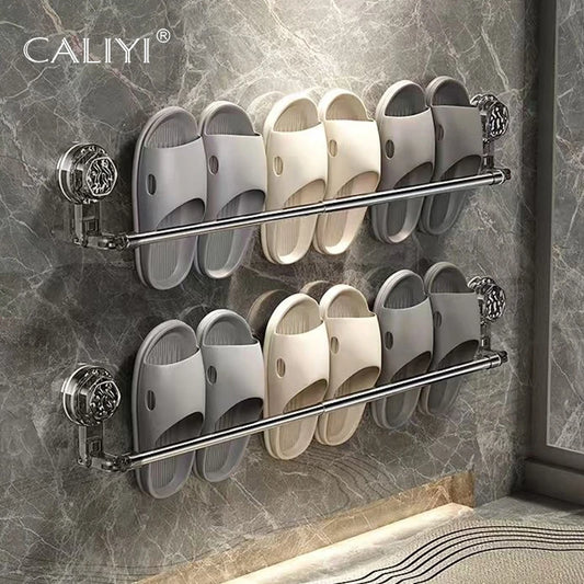 50-100cm Suction Cup Wall Mounted Slipper Towel Rack Non Perforated Bathroom Kitchen Storage Rack Bathroom Double Single-Pole