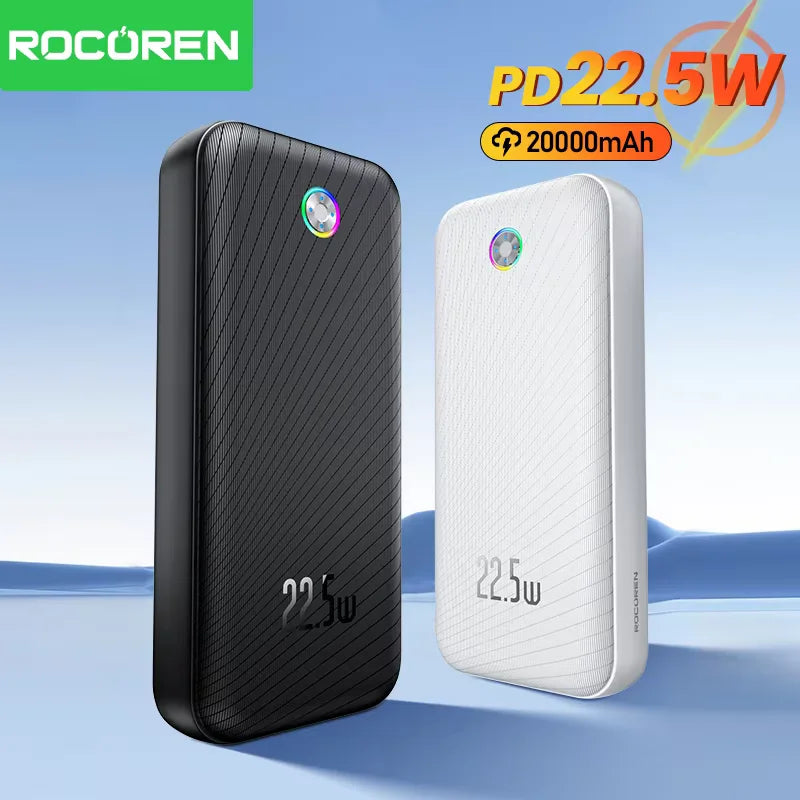 Rocoren 22.5W 20000mAh Power Bank QC PD 3.0 35W Fast Charge PowerBank  Portable 10000mAh External Battery For iPhone 16 Xiaomi