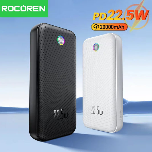 Rocoren 22.5W 20000mAh Power Bank QC PD 3.0 35W Fast Charge PowerBank  Portable 10000mAh External Battery For iPhone 16 Xiaomi