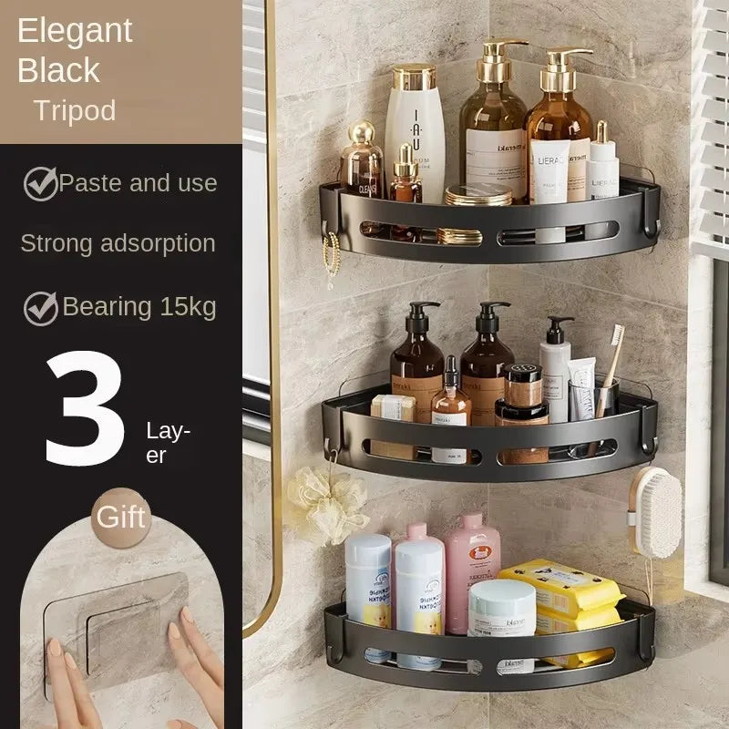 2025 New Shampoo Rack  Bathroom Shelf  Alloy Makeup Storage Organizer Shower  Accessories No Drill Wall Corner Shelf