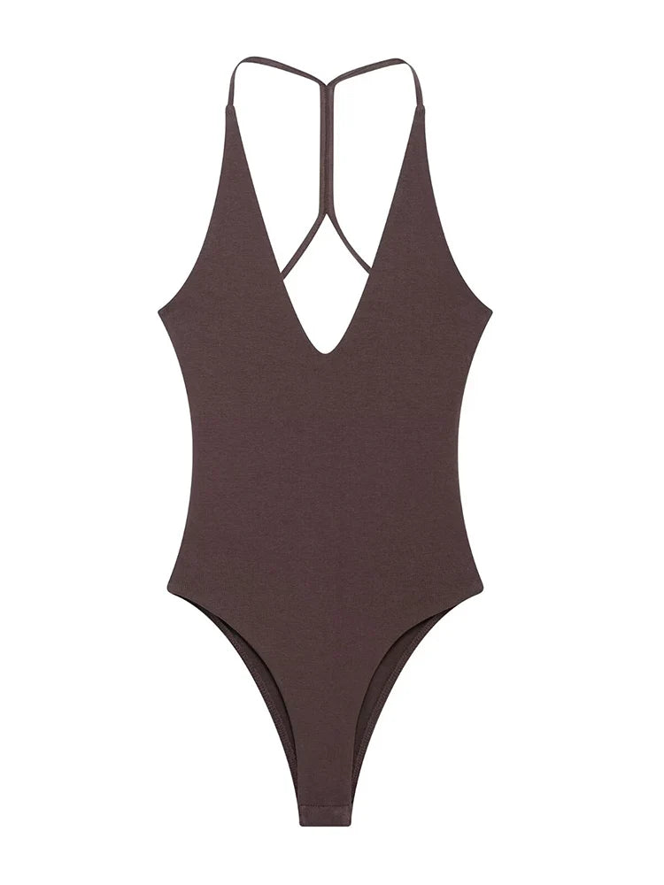 TFMLN Women Solid Bodysuit Sexy Backless Fashion Slim Women Top Chic V Neck Sling Body Suits Summer Female  High Street Outwear