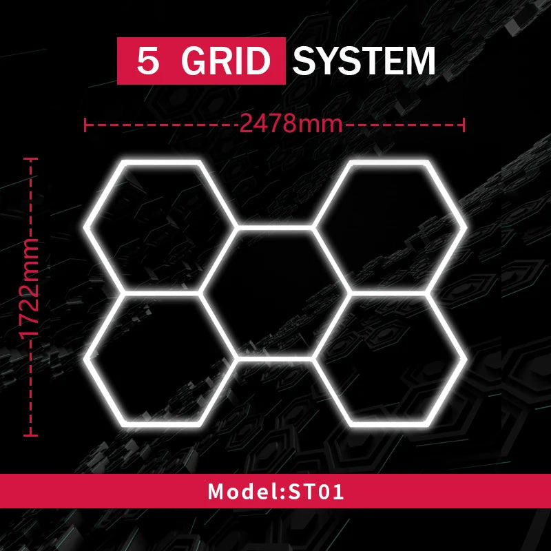 Honeycomb Led Light Garage Light Hexagon Led Lamp Tube Ceiling Lighting for Auto Car Body Repair Workshop