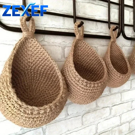 ZEXEF Wall-mounted Handwoven Basket Fruit Vegetable  Flower Plant Macrame Home Decoration Sundries Storage Container For Home