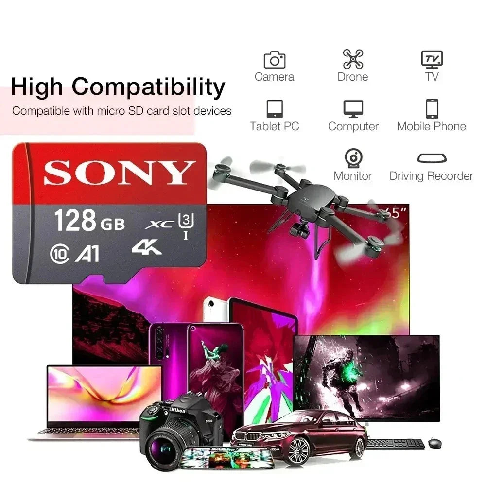 Sony Memory Card 1TB 512GB Micro SD TF 256GB 128GB U1 A1 Micro SD 64GB 100Mb Reading Speed Class 10 Flash Micro Card for Phone