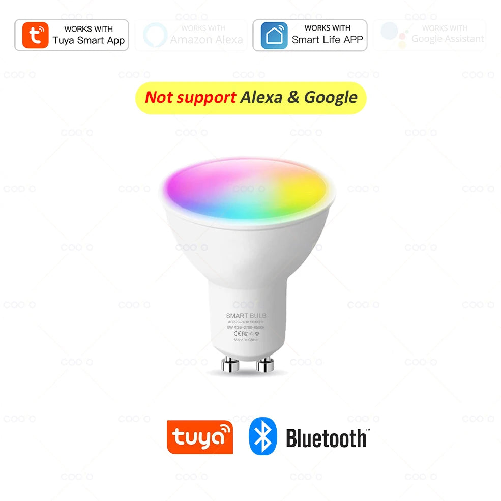 Tuya WiFi GU10 Smart LED Light Bulb Bluetooth GU10 Dimmable Lamps Smart Life App Control Spotlight Bulb Works With Alexa Google