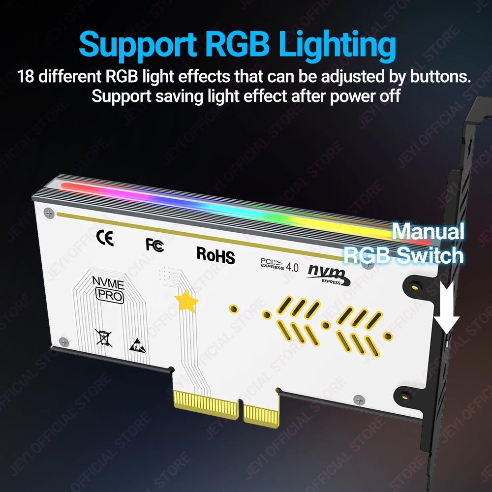 JEYI VolleyStar PCIE To NVMe Adapter With Aluminum Alloy  Heatsink, M.2 RGB PCIe 4.0 Card With 1/2U Low Standard Profile Bracket