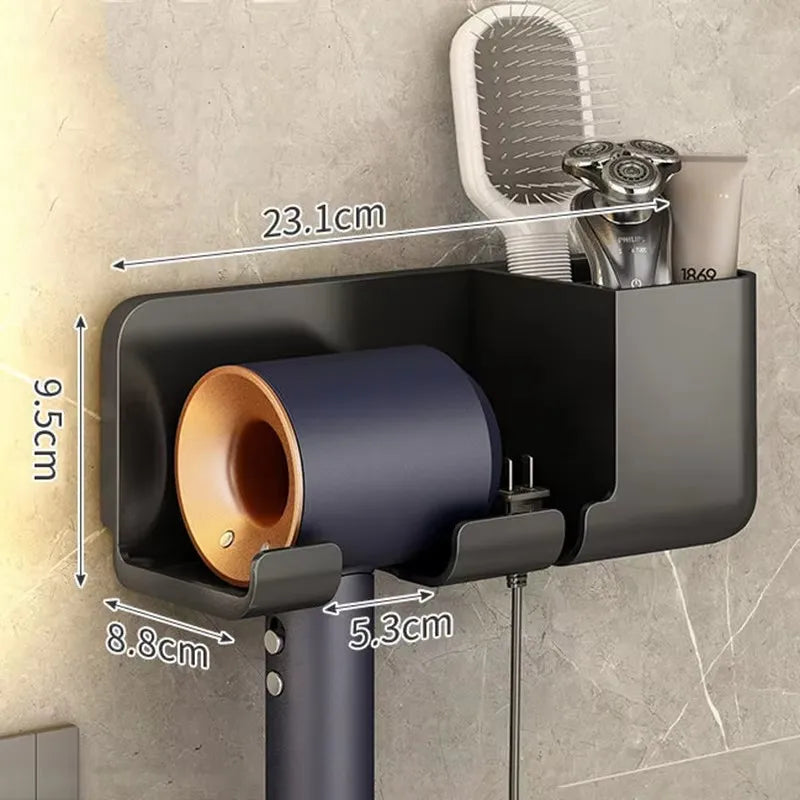 1 Pcs Wall Mounted Hair Dryer Storage Holder Does Not Require Punching Multifunctional Bathroom Hair Dryer Holder Accessories