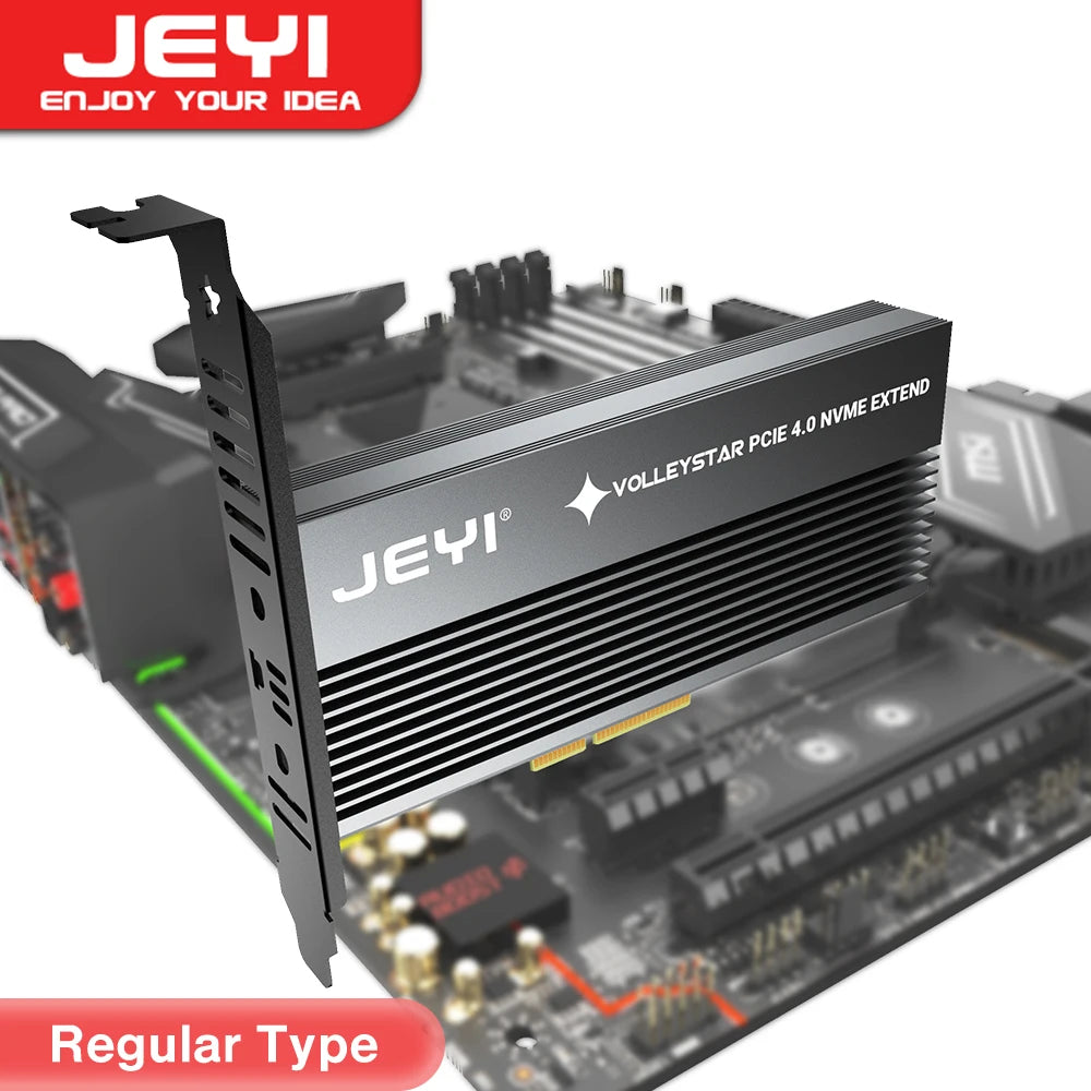 JEYI VolleyStar PCIE To NVMe Adapter With Aluminum Alloy  Heatsink, M.2 RGB PCIe 4.0 Card With 1/2U Low Standard Profile Bracket