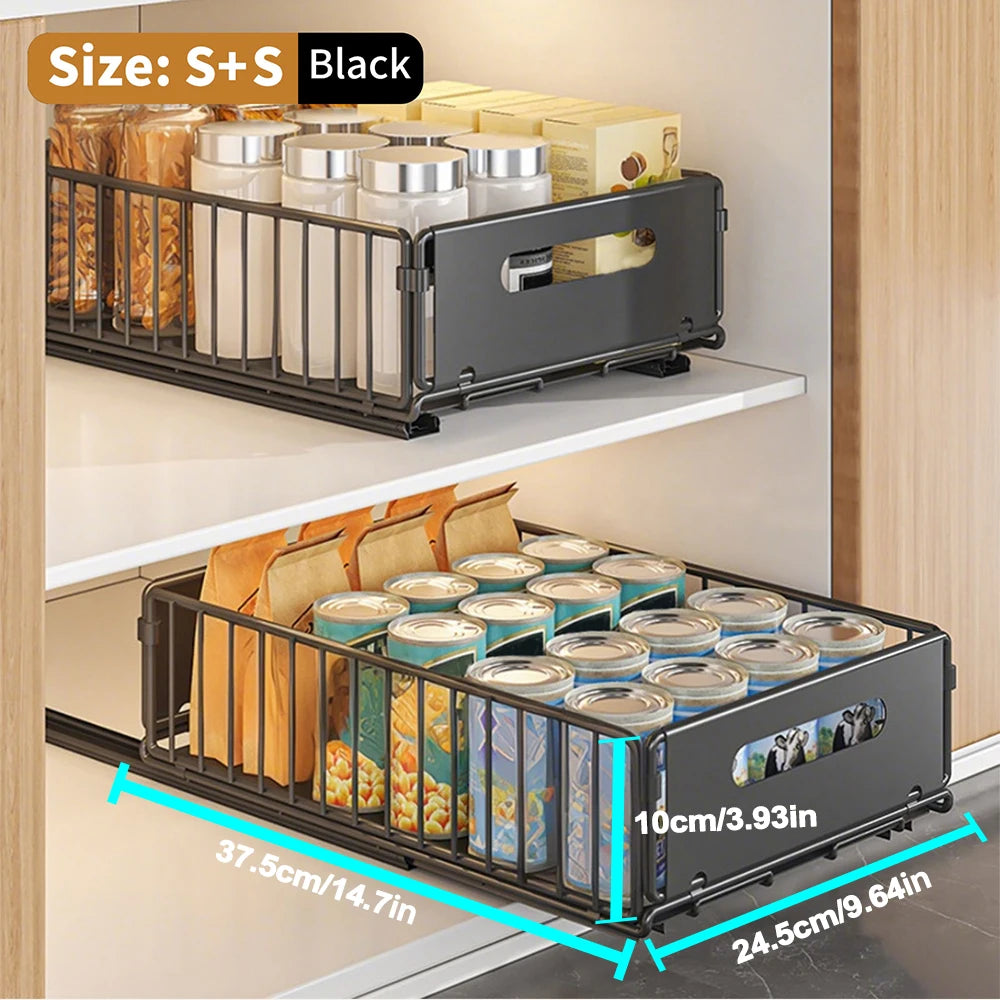 2 Tier Under Sink Pull Out Cabinet Organizer Height Adjustable Kitchen Storage Rack Spice Jar Storage Rack Slide Out Drawer