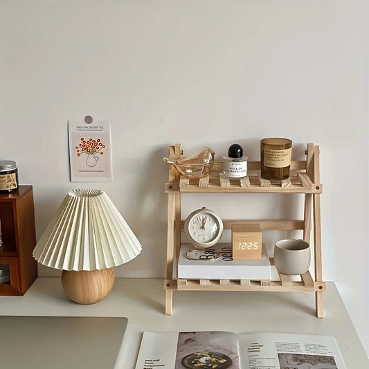 The Two-layer Wooden Trapezoidal Storage Rack Can Be Used To Store Desktop Stationery, Office Supplies and Decorative Items.