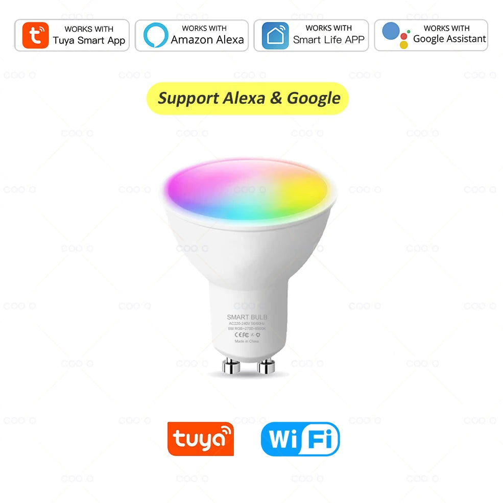 Tuya WiFi GU10 Smart LED Light Bulb Bluetooth GU10 Dimmable Lamps Smart Life App Control Spotlight Bulb Works With Alexa Google