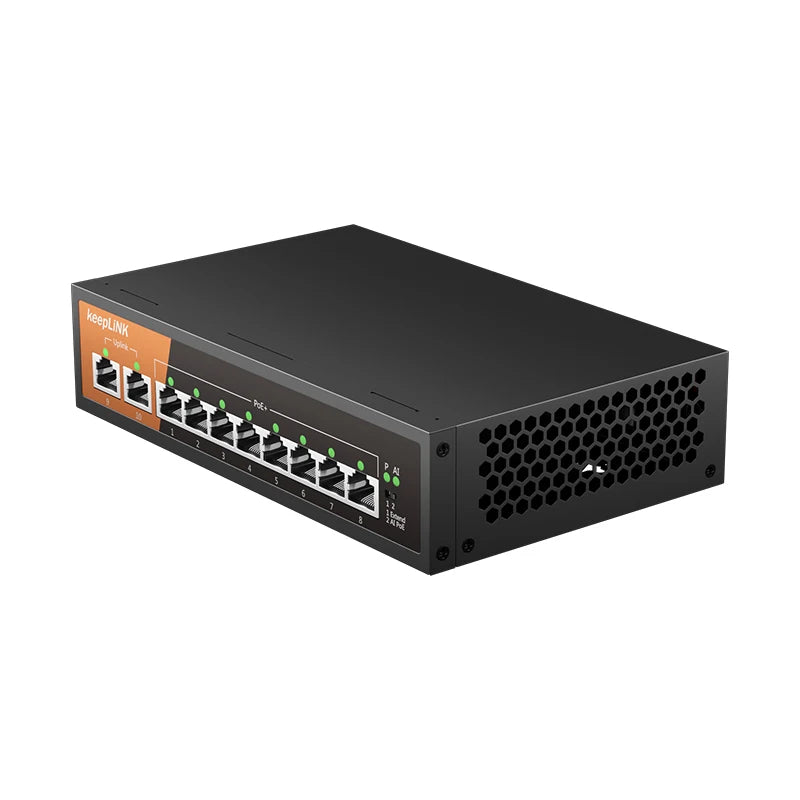 KeepLiNK 10-Port Megabit Ethernet Switch with 8-PoE Ports and 2-Ethernet Uplink