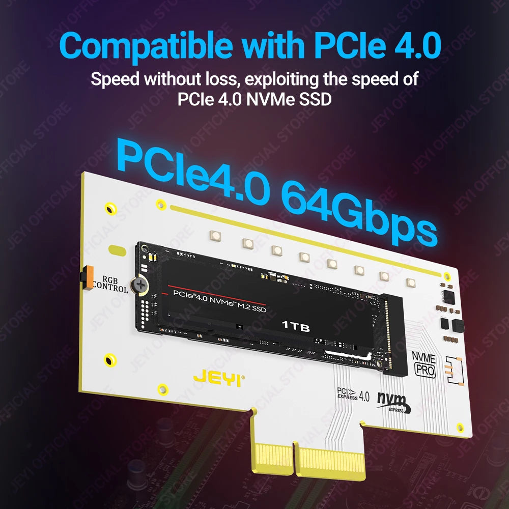 JEYI VolleyStar PCIE To NVMe Adapter With Aluminum Alloy  Heatsink, M.2 RGB PCIe 4.0 Card With 1/2U Low Standard Profile Bracket